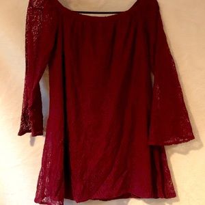 Francescas off shoulder burgundy lace dress